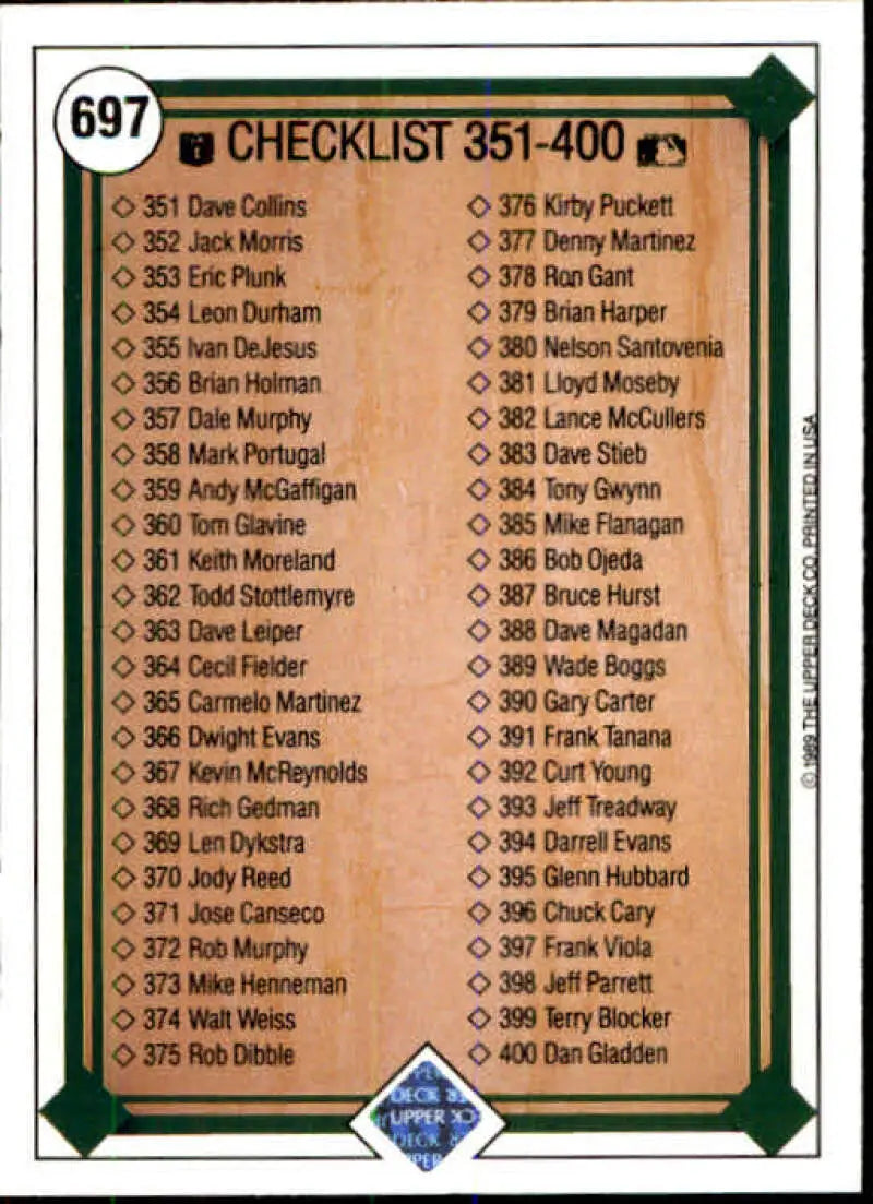 1989 Upper Deck #697 Checklist 301-400 NM-MT Checklist Baseball Card - Baseball Card Single