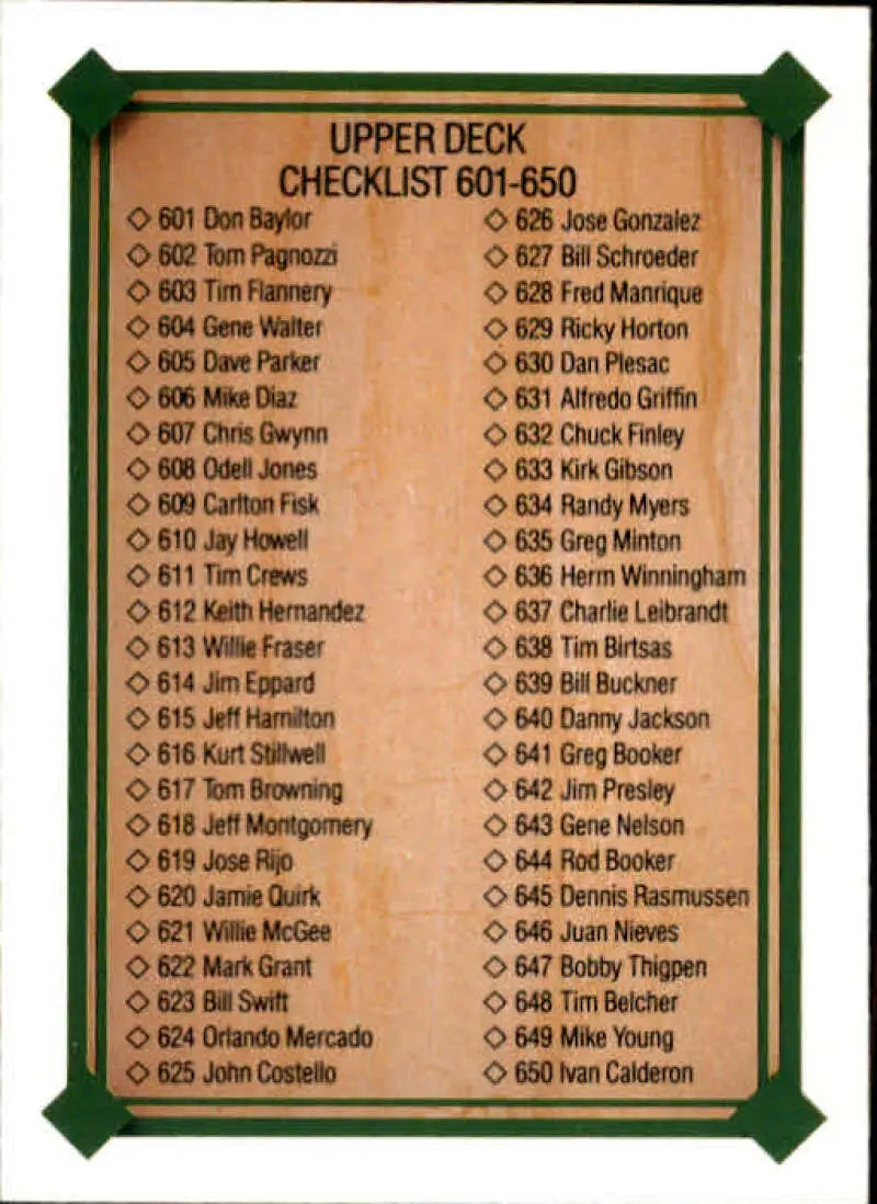 1989 Upper Deck #700 Checklist 601-700 NM-MT Checklist Baseball Card - Baseball Card Single