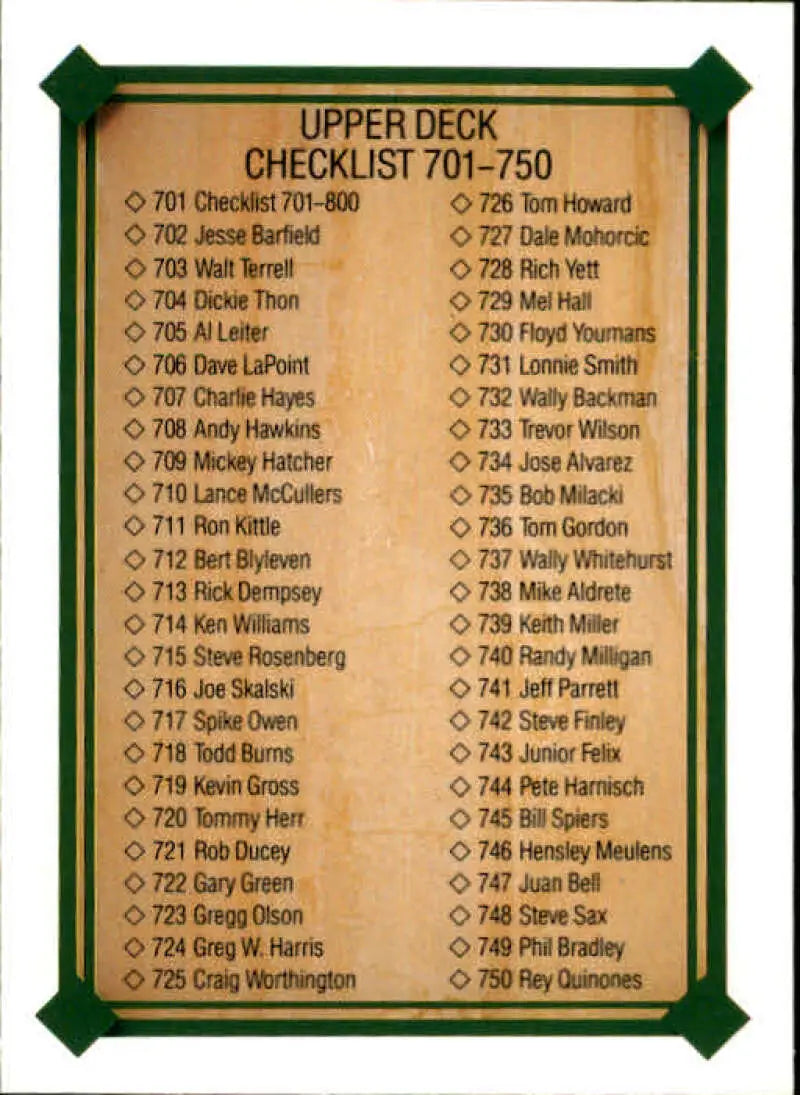 1989 Upper Deck #701 Checklist 701-800 NM-MT Checklist Baseball Card - Baseball Card Single