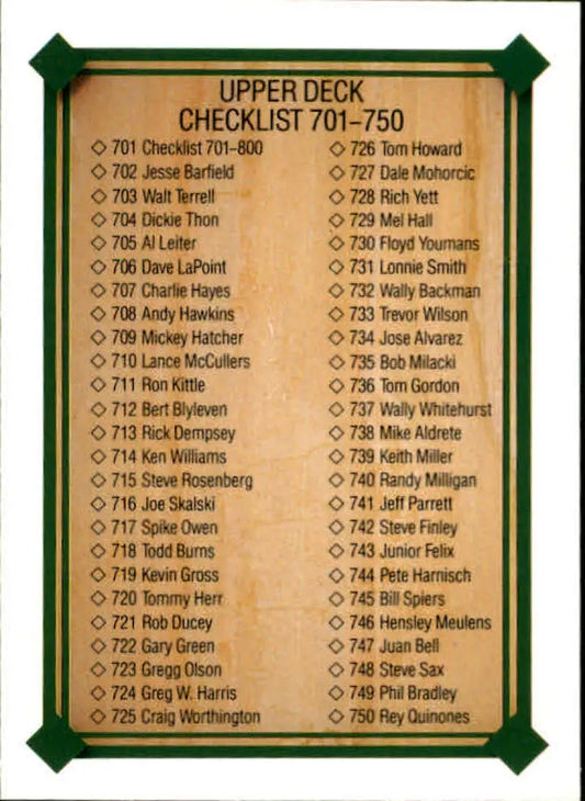 1989 Upper Deck #701 Checklist 701-800 NM-MT Checklist Baseball Card - Baseball Card Single