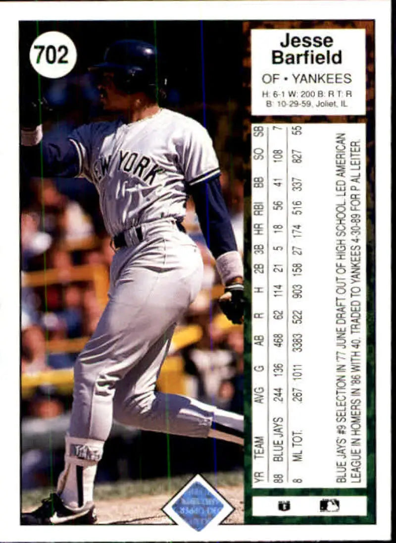 1989 Upper Deck #702 Jesse Barfield NM-MT New York Yankees Baseball Card - Baseball Card Single