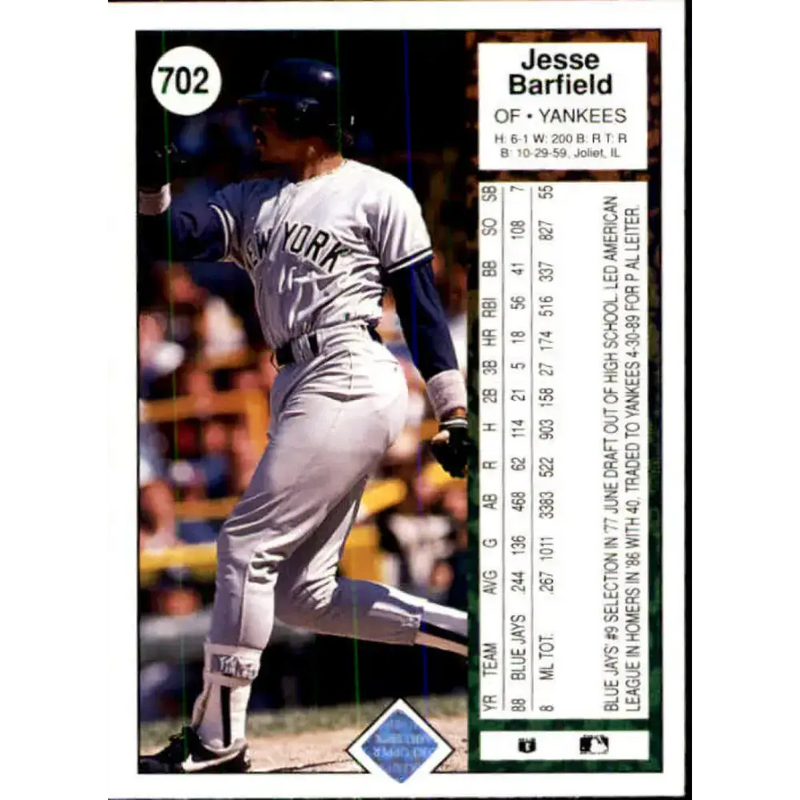 1989 Upper Deck #702 Jesse Barfield NM-MT New York Yankees Baseball Card - Baseball Card Single