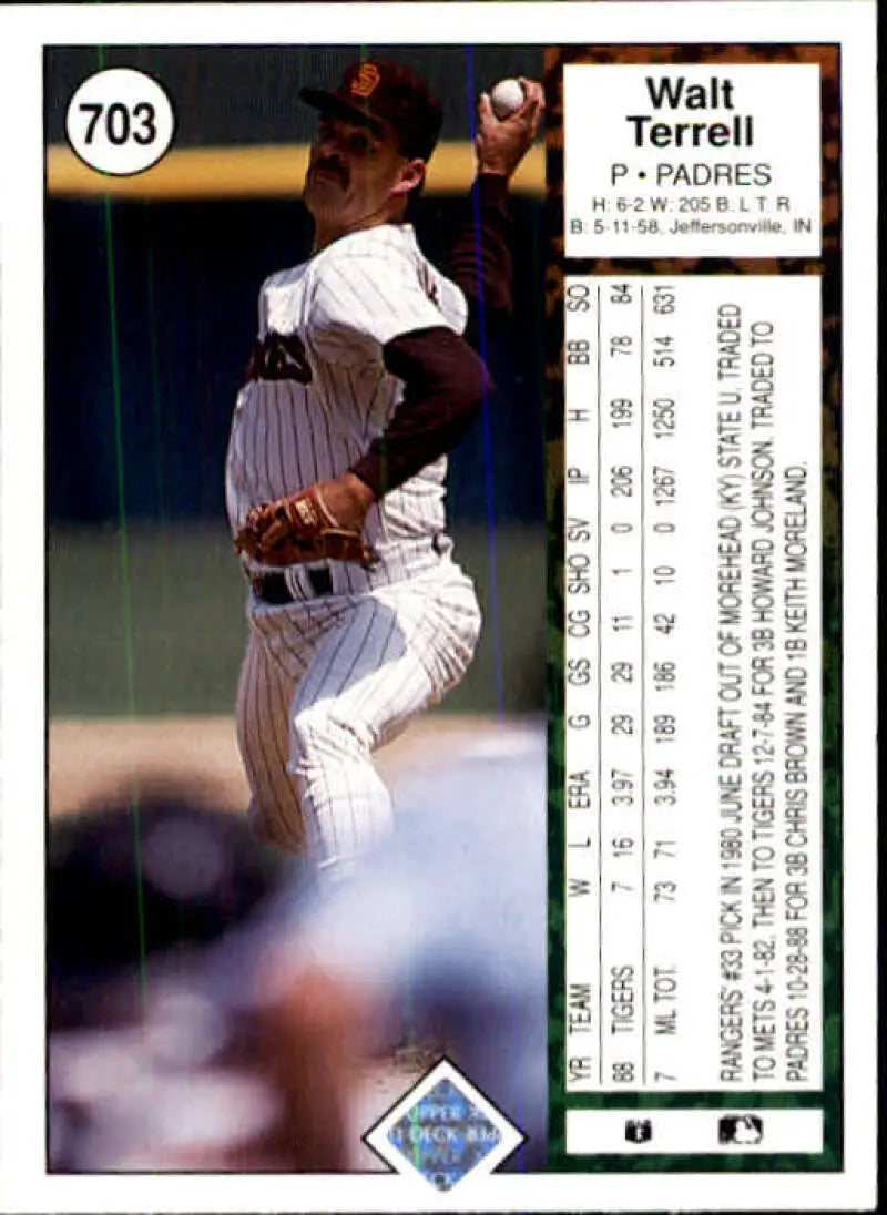 1989 Upper Deck #703 Walt Terrell NM-MT San Diego Padres Baseball Card - Baseball Card Single