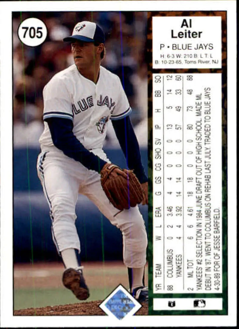 1989 Upper Deck #705 Al Leiter NM-MT Toronto Blue Jays Baseball Card - Baseball Card Single