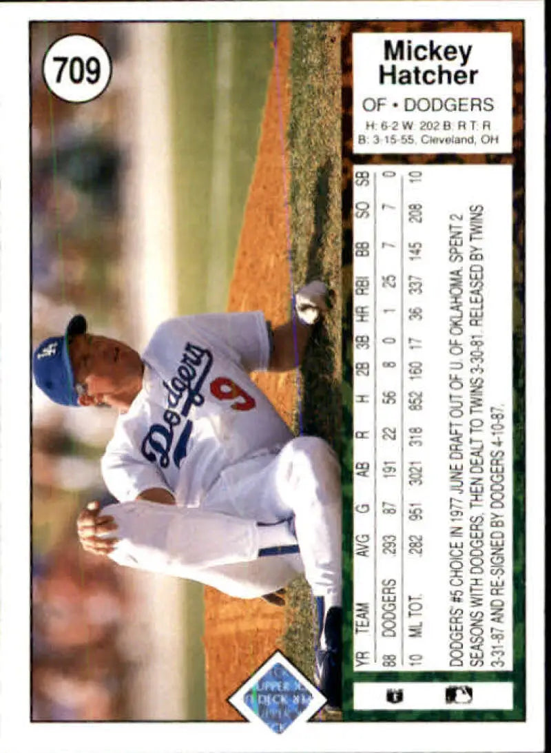 1989 Upper Deck #709 Mickey Hatcher NM-MT Los Angeles Dodgers Baseball Card - Baseball Card Single