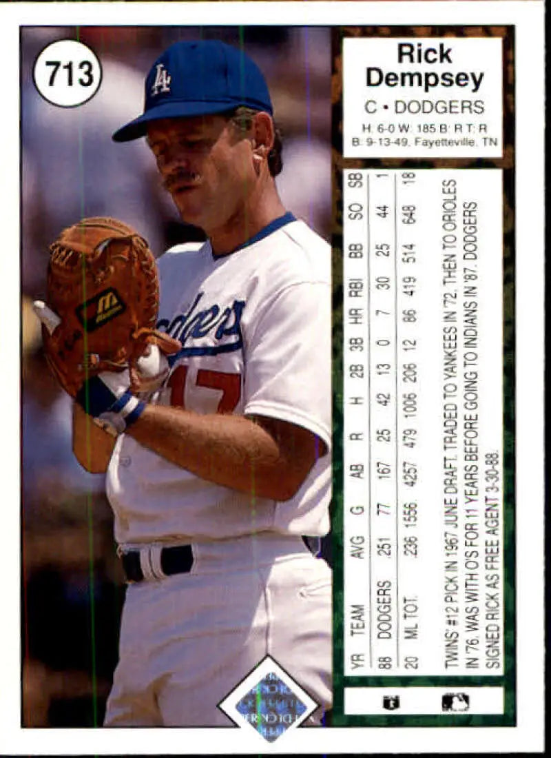 1989 Upper Deck #713 Rick Dempsey NM-MT Los Angeles Dodgers Baseball Card - Baseball Card Single