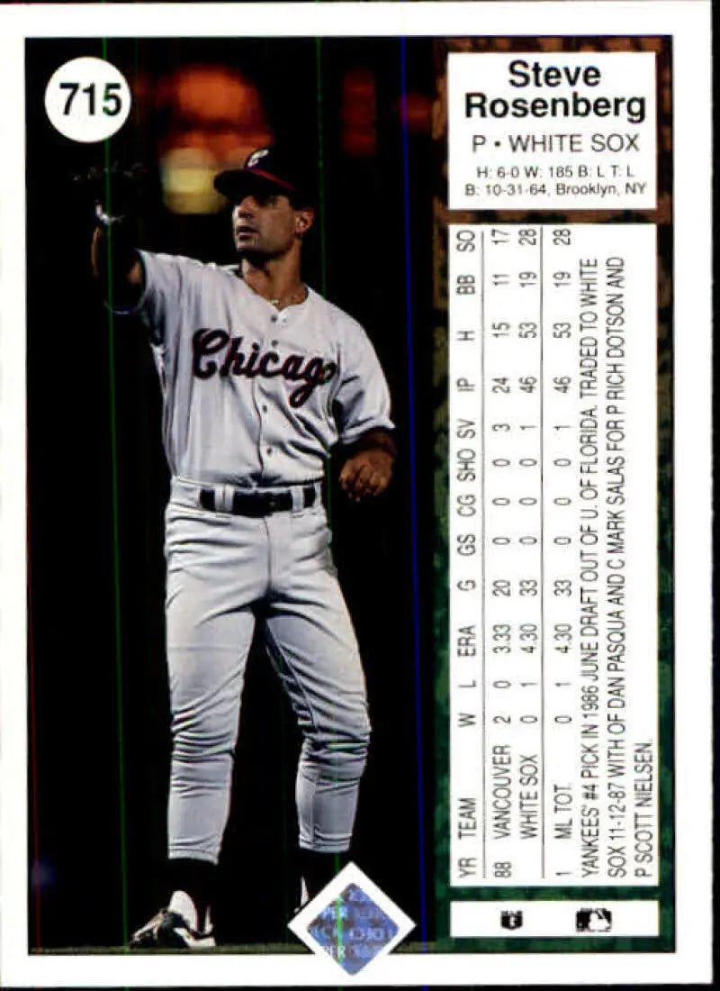 1989 Upper Deck #715 Steve Rosenberg NM-MT Chicago White Sox Baseball Card - Baseball Card Single