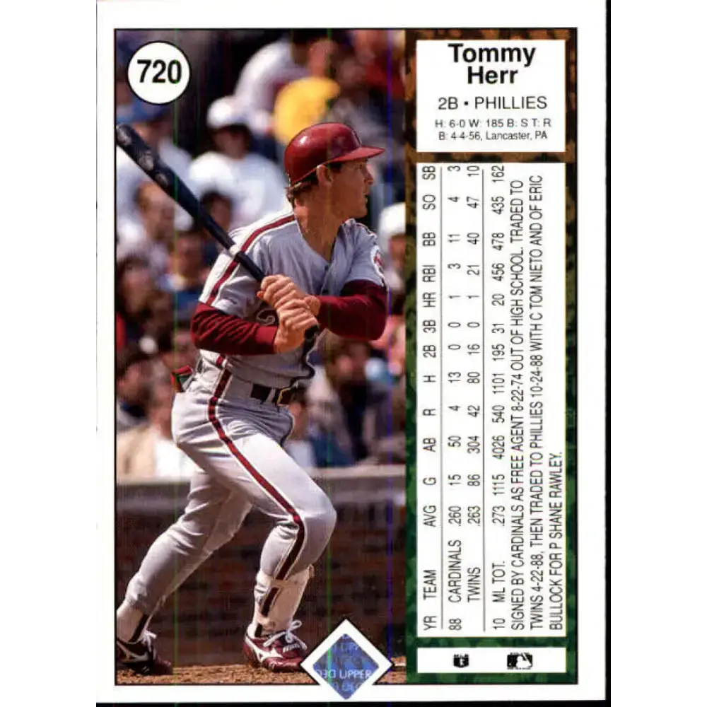 1989 Upper Deck #720 Tom Herr NM-MT Philadelphia Phillies Baseball Card - Baseball Card Single