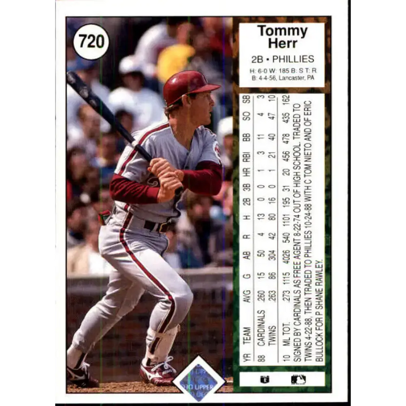 1989 Upper Deck #720 Tom Herr NM-MT Philadelphia Phillies Baseball Card - Baseball Card Single