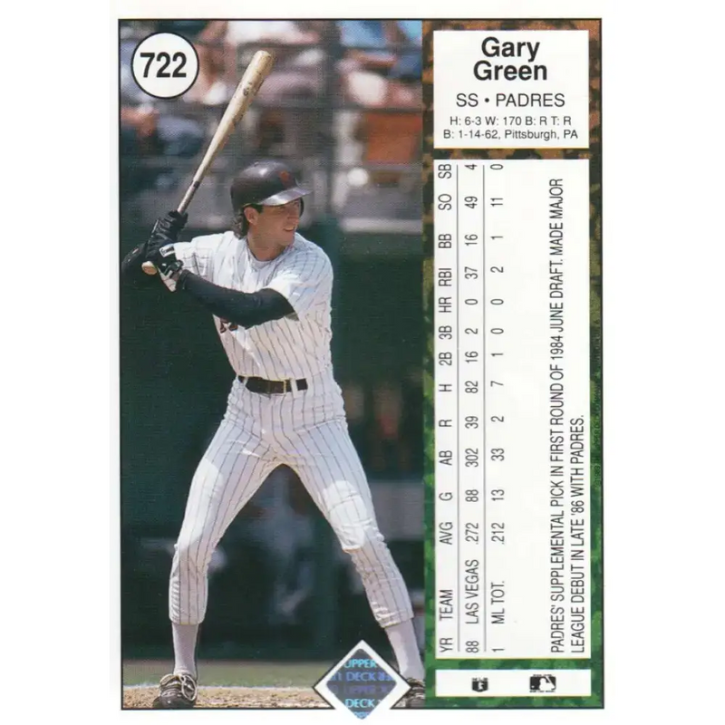 1989 Upper Deck #722 Gary Green NM-MT San Diego Padres Baseball Card - Baseball Card Single