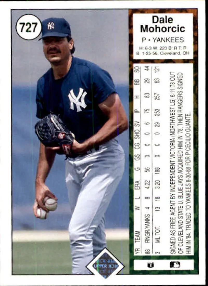 1989 Upper Deck #727 Dale Mohorcic NM-MT New York Yankees Baseball Card - Baseball Card Single