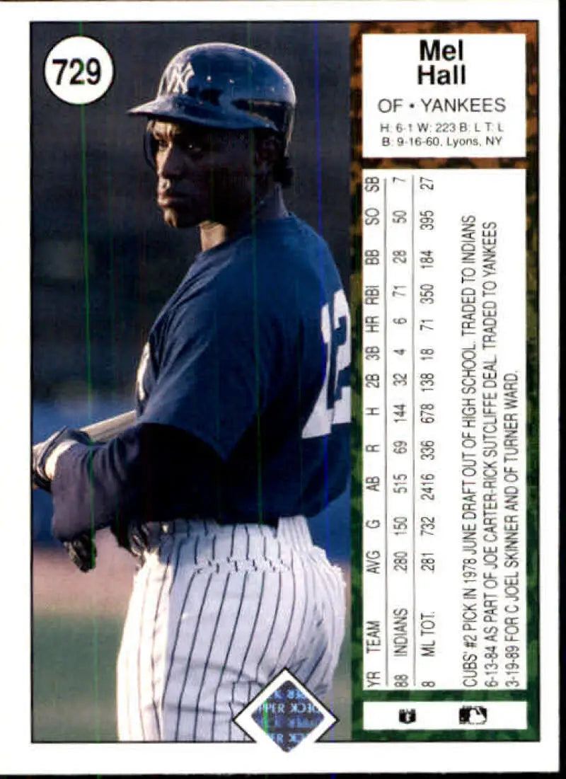 1989 Upper Deck #729 Mel Hall NM-MT New York Yankees Baseball Card - Baseball Card Single