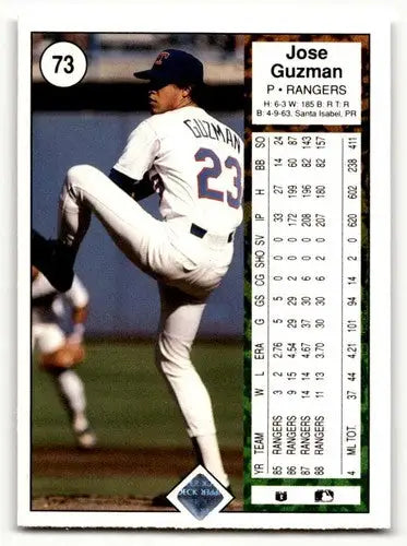 Original gloss baseball card of Jose Guzman Texas Rangers from 1989 Upper Deck