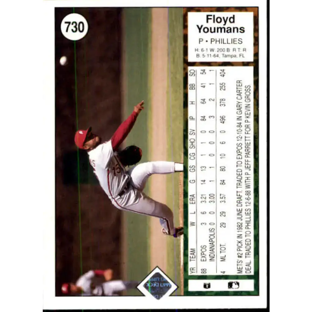 1989 Upper Deck #730 Floyd Youmans NM-MT Philadelphia Phillies Baseball Card - Baseball Card Single