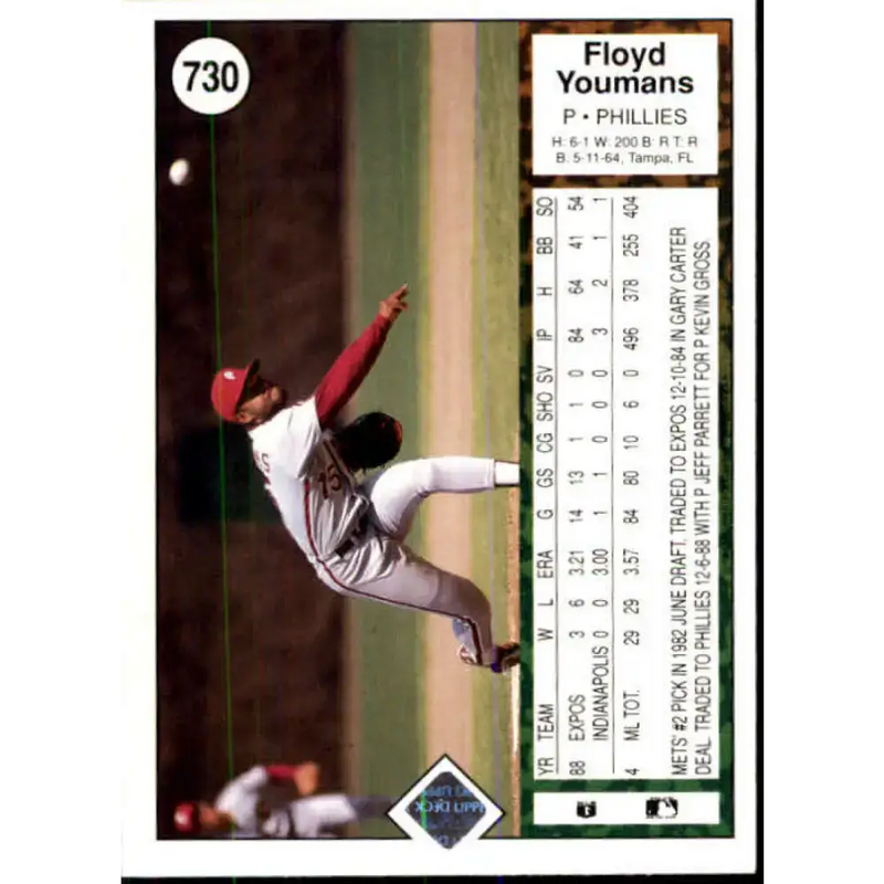 1989 Upper Deck #730 Floyd Youmans NM-MT Philadelphia Phillies Baseball Card - Baseball Card Single