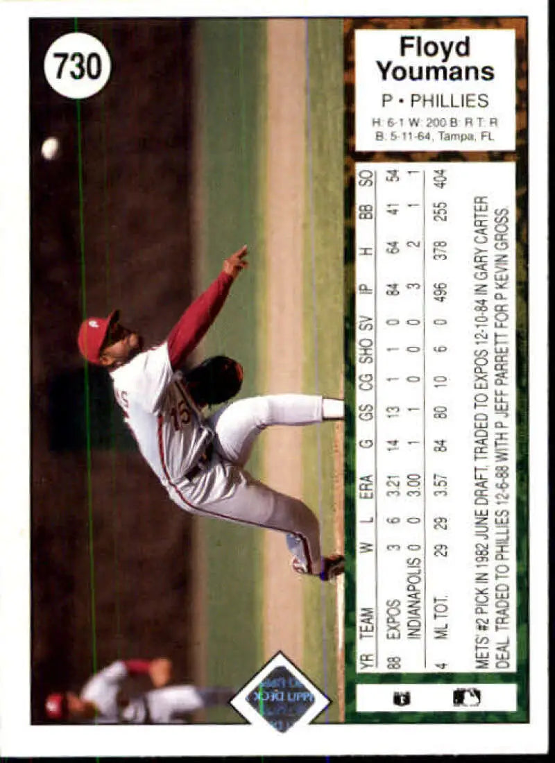 1989 Upper Deck #730 Floyd Youmans NM-MT Philadelphia Phillies Baseball Card - Baseball Card Single