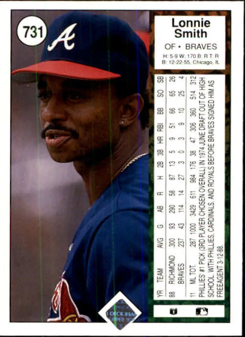 1989 Upper Deck #731 Lonnie Smith NM-MT Atlanta Braves Baseball Card - Baseball Card Single