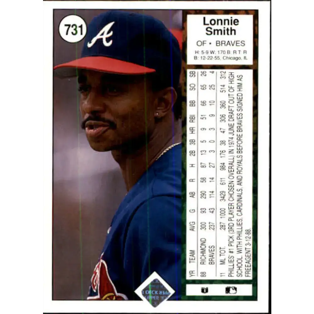 1989 Upper Deck #731 Lonnie Smith NM-MT Atlanta Braves Baseball Card - Baseball Card Single