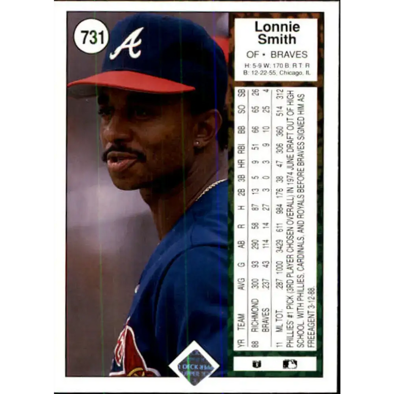 1989 Upper Deck #731 Lonnie Smith NM-MT Atlanta Braves Baseball Card - Baseball Card Single