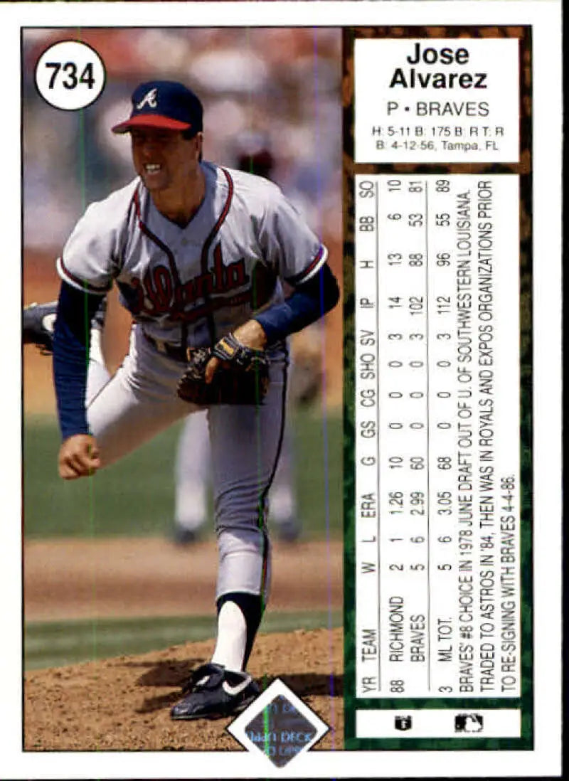 1989 Upper Deck #734 Jose Alvarez NM-MT RC Rookie Atlanta Braves Baseball Card - Baseball Card Single