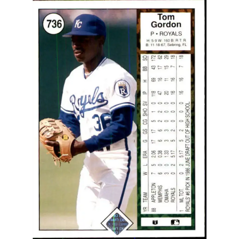 1989 Upper Deck #736 Tom Gordon NM-MT RC Rookie Kansas City Royals Baseball Card - Baseball Card Single