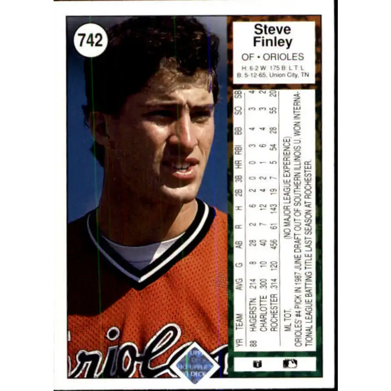 1989 Upper Deck #742 Steve Finley NM-MT RC Rookie Baltimore Orioles Baseball Card - Baseball Card Single