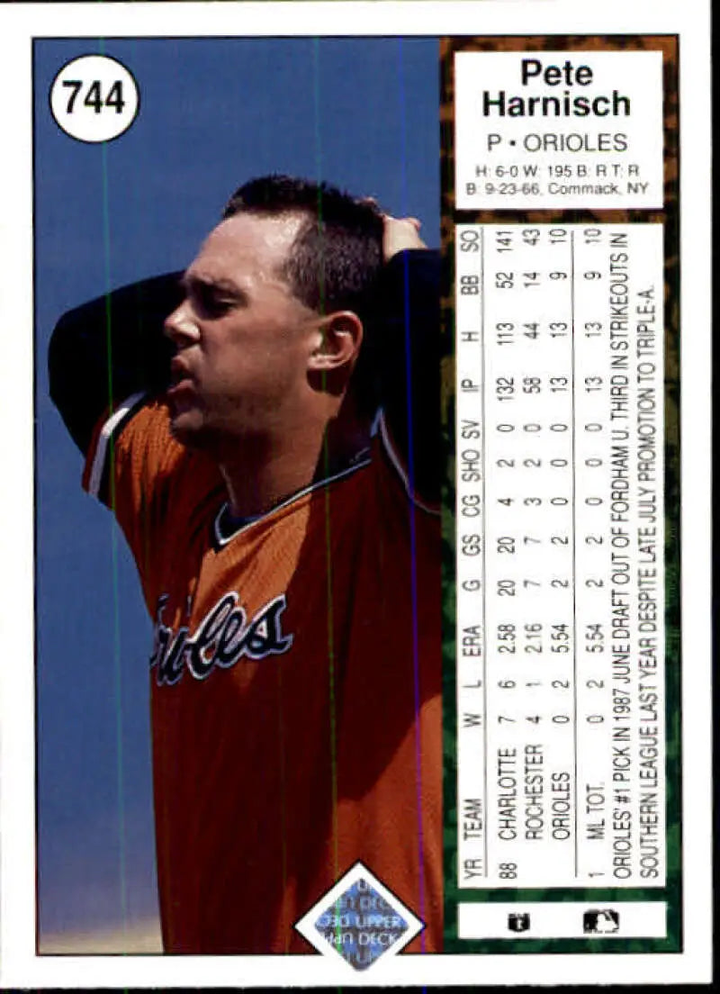 1989 Upper Deck #744 Pete Harnisch NM-MT RC Rookie Baltimore Orioles Baseball Card - Baseball Card Single