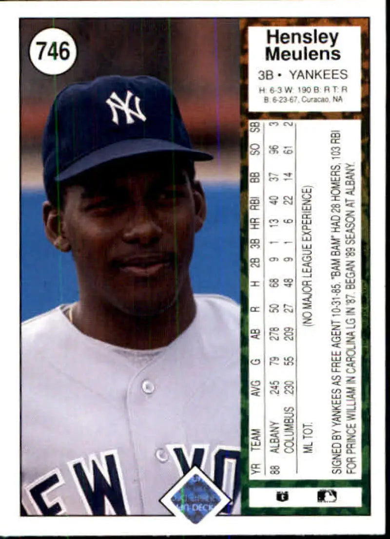 1989 Upper Deck #746 Hensley Meulens NM-MT RC Rookie New York Yankees Baseball Card - Baseball Card Single
