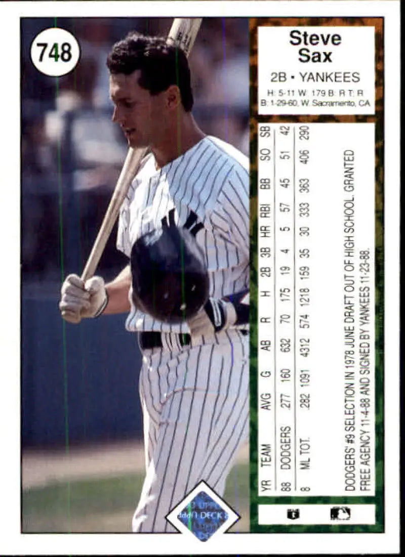 1989 Upper Deck #748 Steve Sax NM-MT New York Yankees Baseball Card - Baseball Card Single