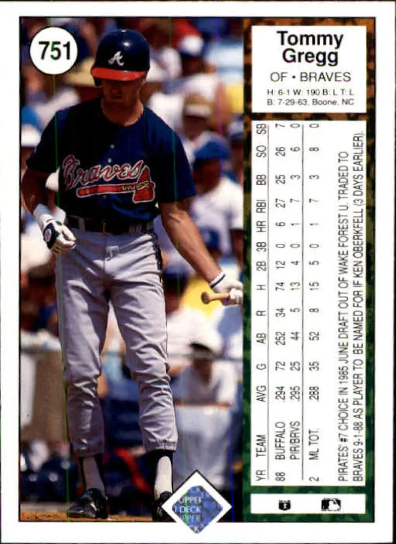 1989 Upper Deck #751 Tommy Gregg NM-MT Atlanta Braves Baseball Card - Baseball Card Single