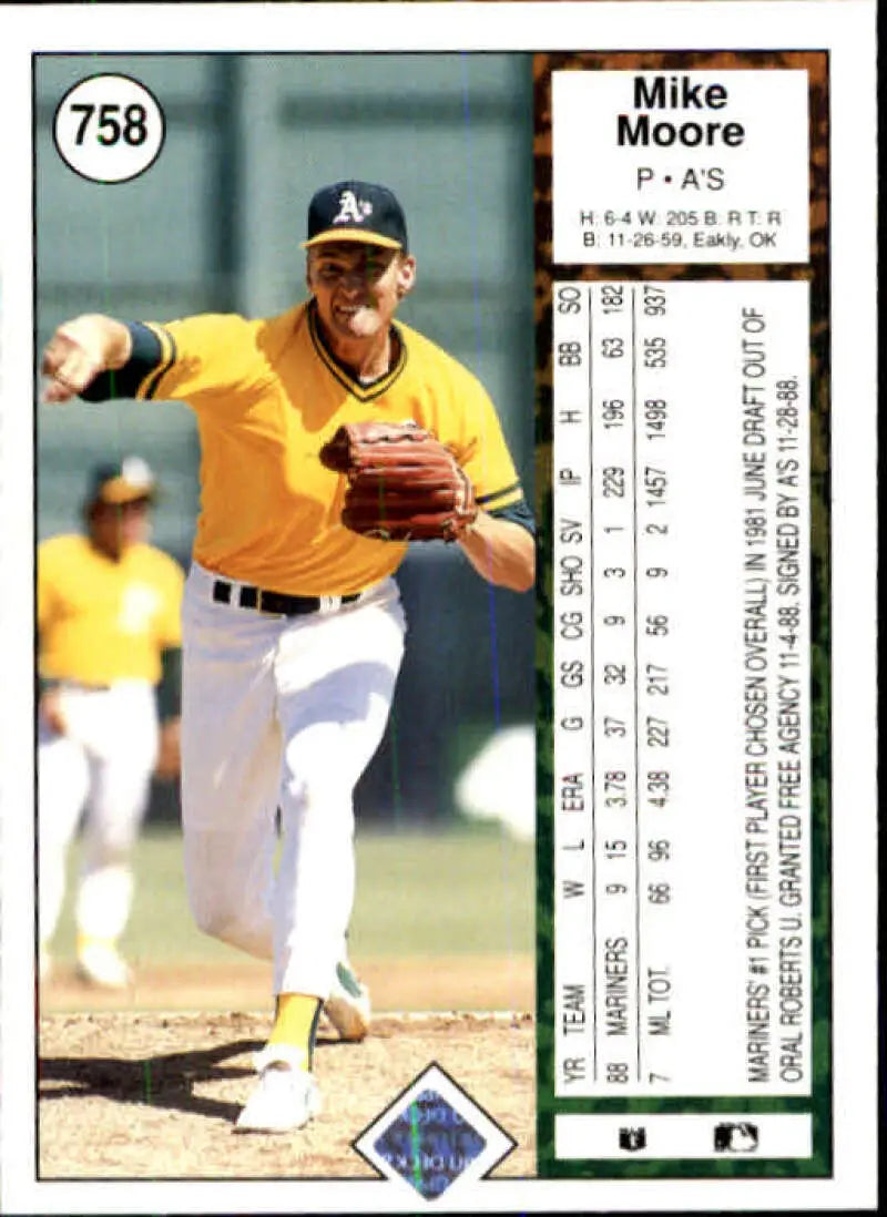 1989 Upper Deck #758 Mike Moore NM-MT Oakland Athletics Baseball Card - Baseball Card Single