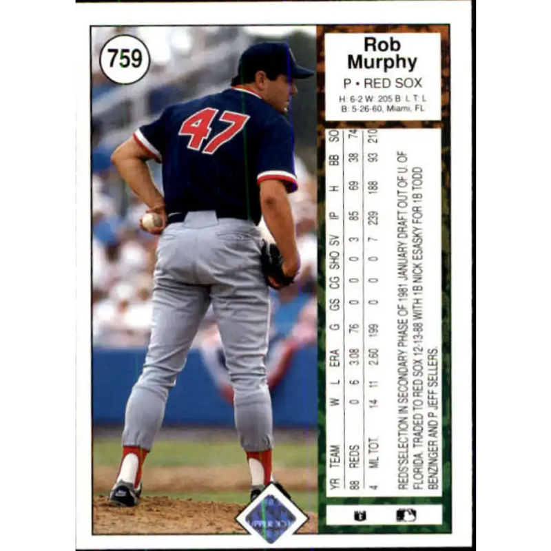 1989 Upper Deck #759 Rob Murphy NM-MT Boston Red Sox Baseball Card - Baseball Card Single