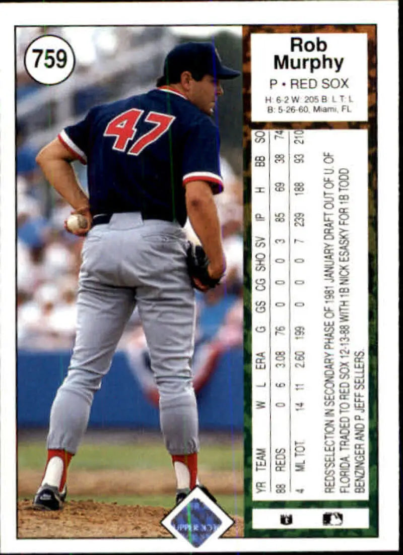 1989 Upper Deck #759 Rob Murphy NM-MT Boston Red Sox Baseball Card - Baseball Card Single