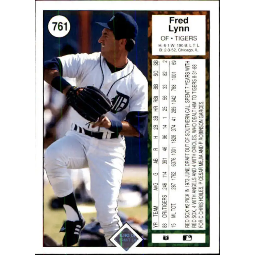1989 Upper Deck #761 Fred Lynn NM-MT Detroit Tigers Baseball Card - Baseball Card Single