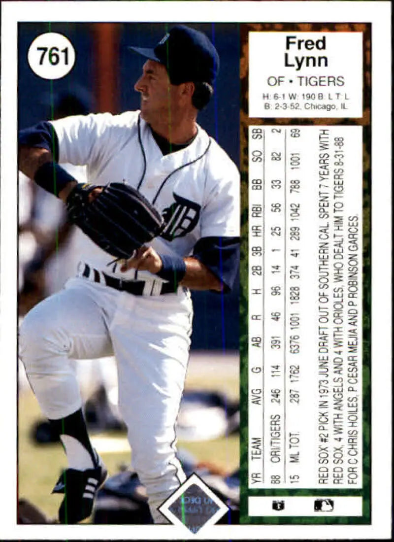 1989 Upper Deck #761 Fred Lynn NM-MT Detroit Tigers Baseball Card - Baseball Card Single