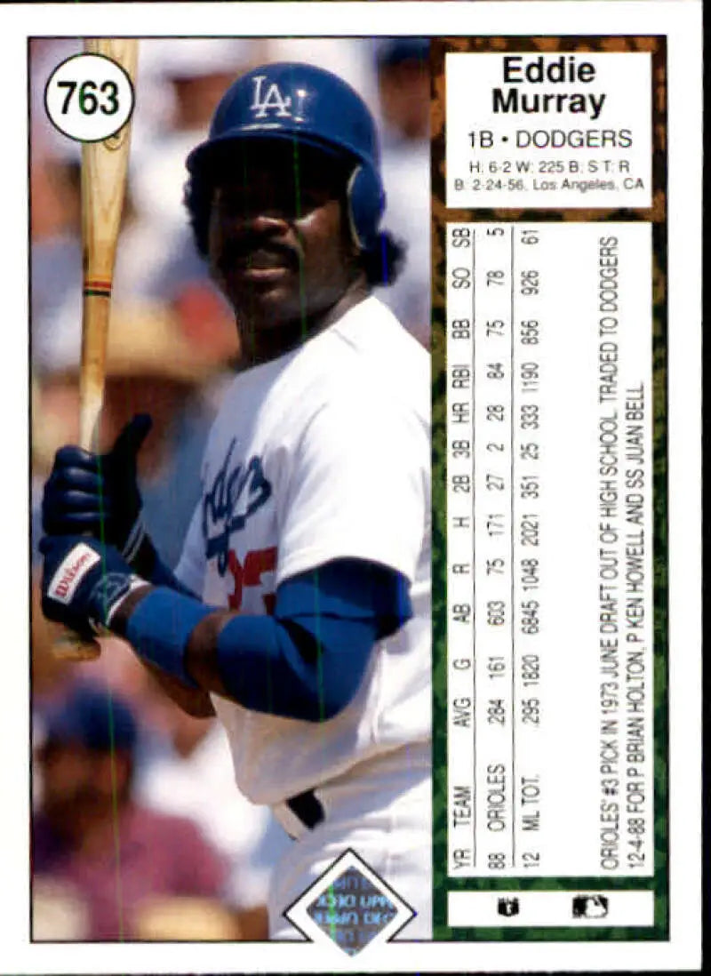 1989 Upper Deck #763 Eddie Murray NM-MT Los Angeles Dodgers Baseball Card - Baseball Card Single