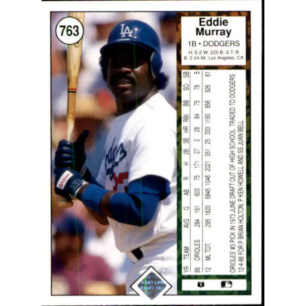 1989 Upper Deck #763 Eddie Murray NM-MT Los Angeles Dodgers Baseball Card - Baseball Card Single
