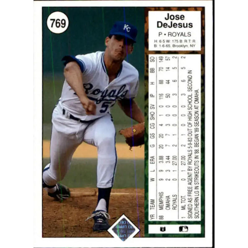 1989 Upper Deck #769 Jose DeJesus NM-MT Kansas City Royals Baseball Card - Baseball Card Single