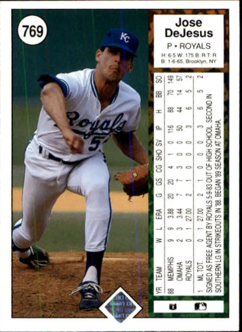 1989 Upper Deck #769 Jose DeJesus NM-MT Kansas City Royals Baseball Card - Baseball Card Single