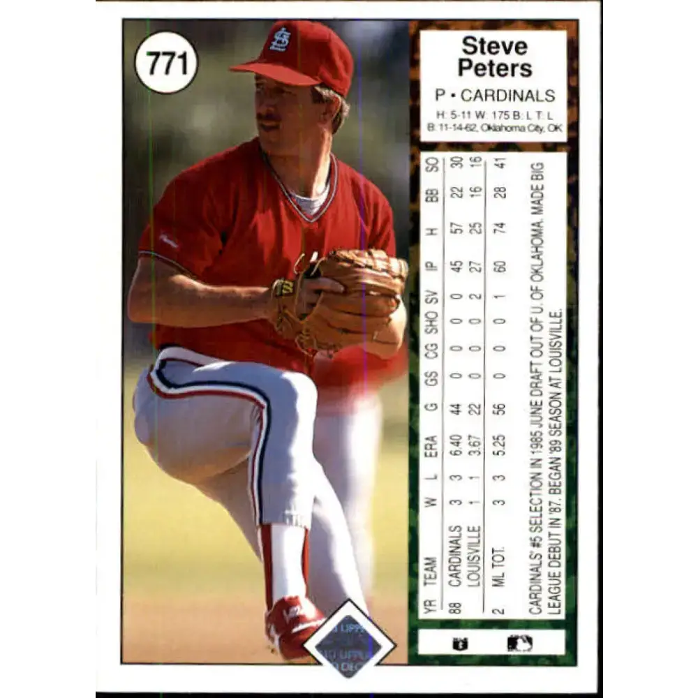 1989 Upper Deck #771 Steve Peters NM-MT St. Louis Cardinals Baseball Card - Baseball Card Single