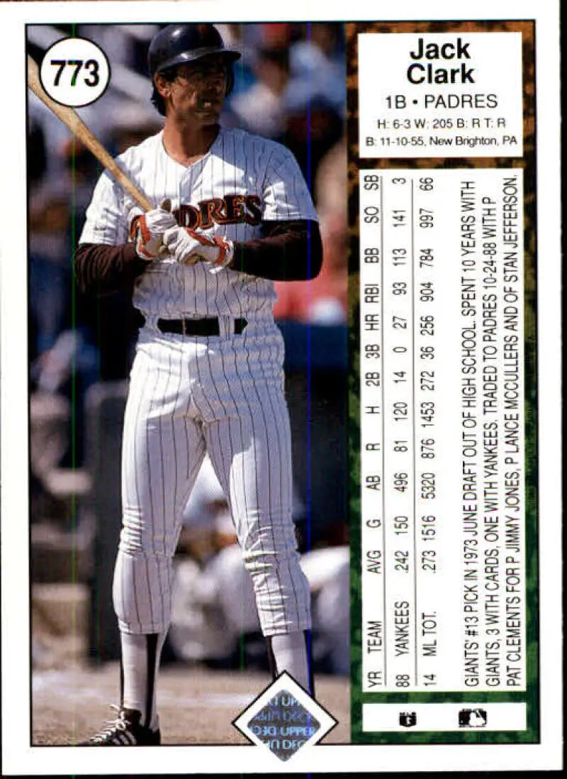 1989 Upper Deck #773 Jack Clark NM-MT San Diego Padres Baseball Card - Baseball Card Single