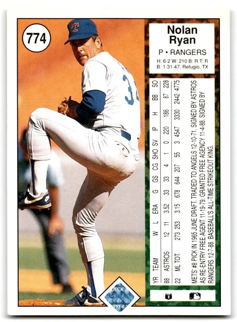 1989 Upper Deck #774 Nolan Ryan NM-MT Texas Rangers Baseball Card - Baseball Card Single