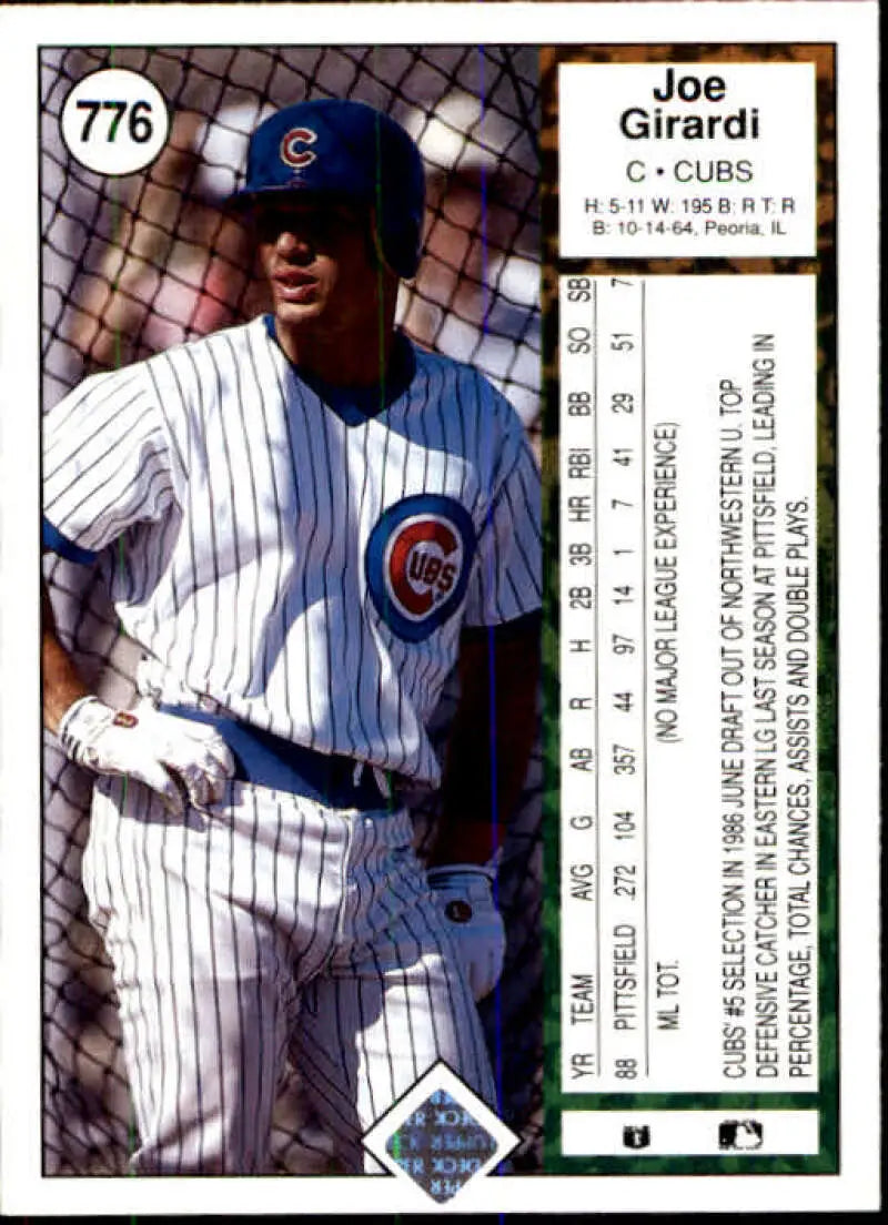 1989 Upper Deck #776 Joe Girardi NM-MT RC Rookie Chicago Cubs Baseball Card - Baseball Card Single