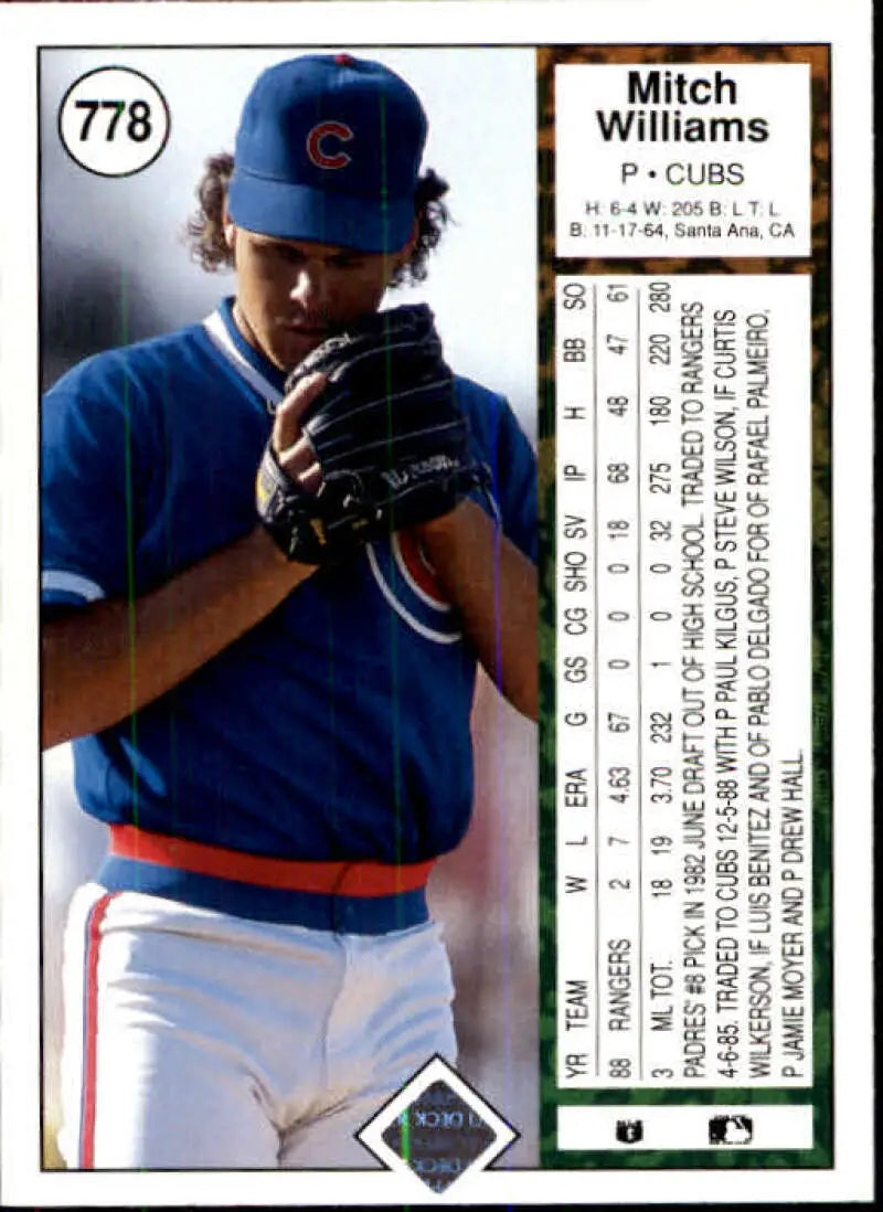 1989 Upper Deck #778 Mitch Williams NM-MT Chicago Cubs Baseball Card - Baseball Card Single