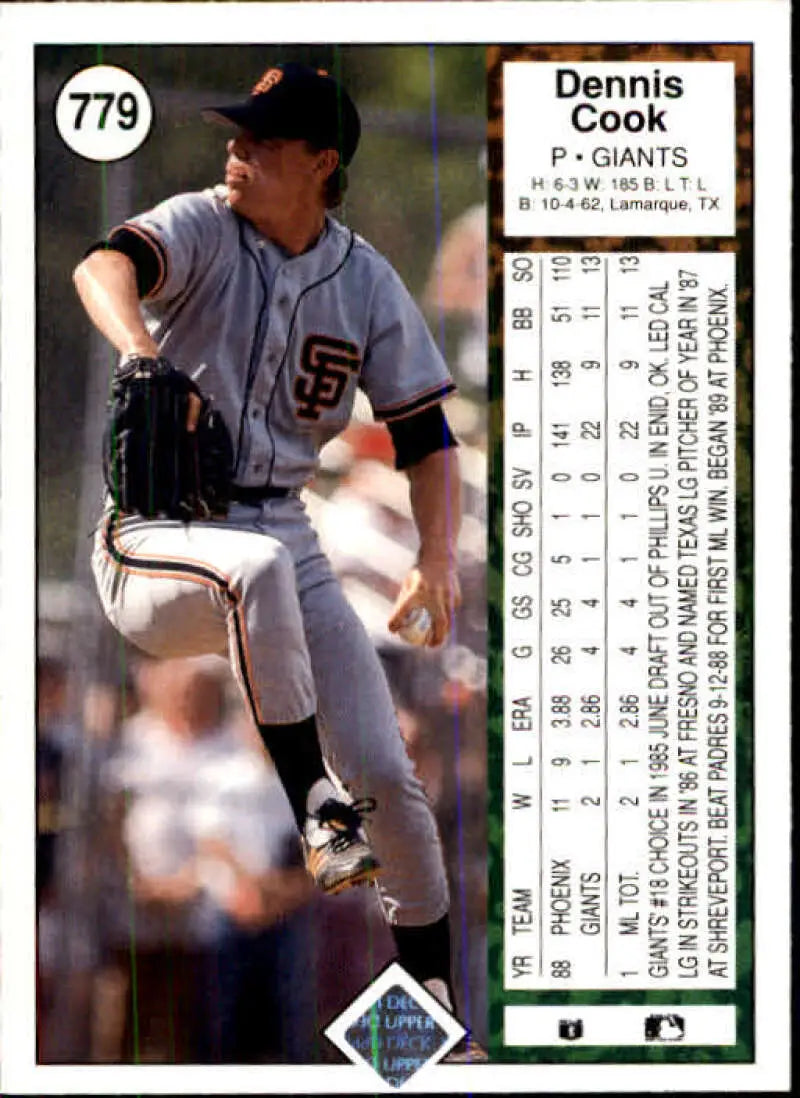 1989 Upper Deck #779 Dennis Cook NM-MT RC Rookie San Francisco Giants Baseball Card - Baseball Card Single