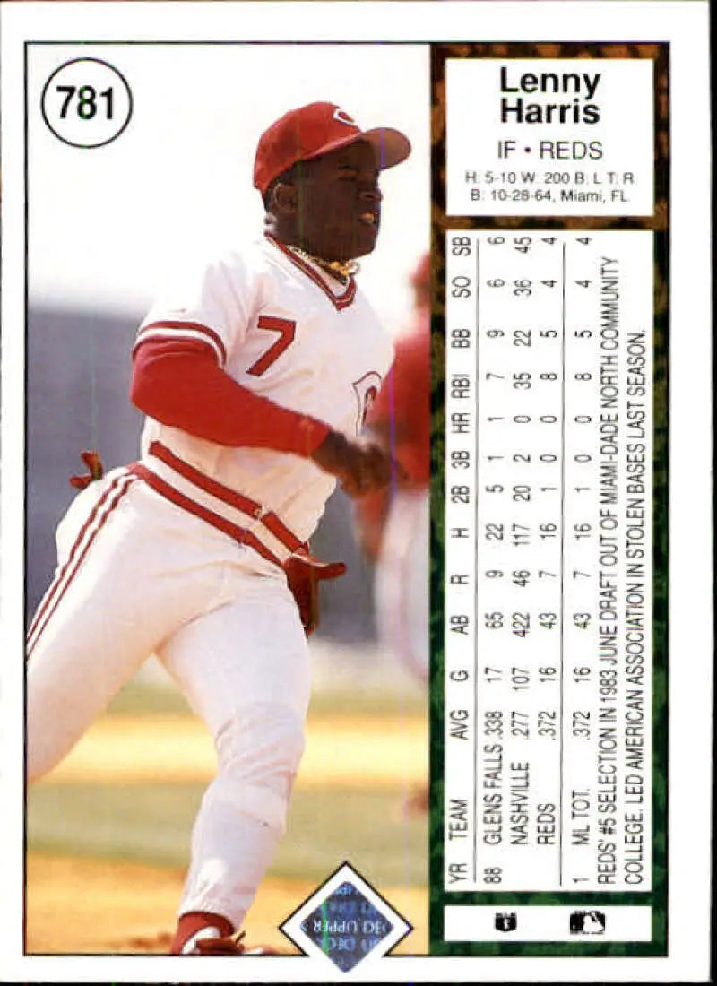 1989 Upper Deck #781 Lenny Harris NM-MT RC Rookie Cincinnati Reds Baseball Card - Baseball Card Single
