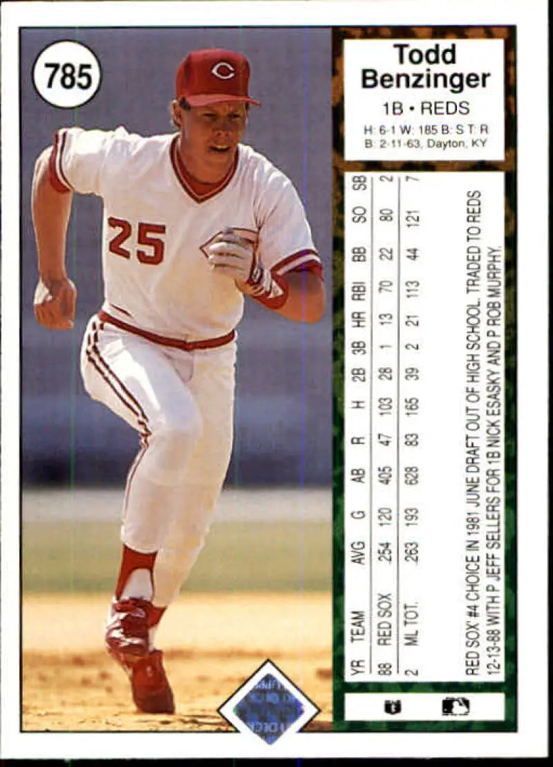 1989 Upper Deck #785 Todd Benzinger NM-MT Cincinnati Reds Baseball Card - Baseball Card Single