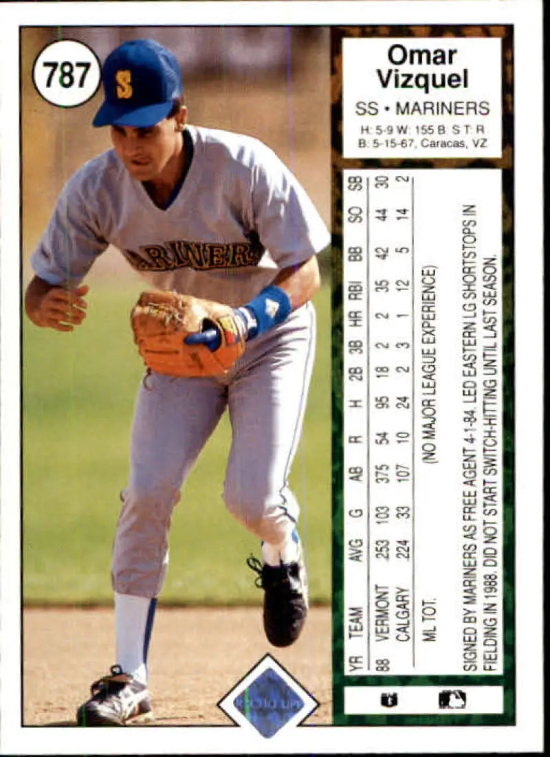 1989 Upper Deck #787 Omar Vizquel NM-MT RC Rookie Seattle Mariners Baseball Card - Baseball Card Single