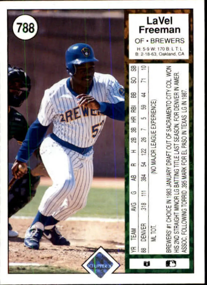 1989 Upper Deck #788 La Vel Freeman NM-MT RC Rookie Milwaukee Brewers Baseball Card - Baseball Card Single