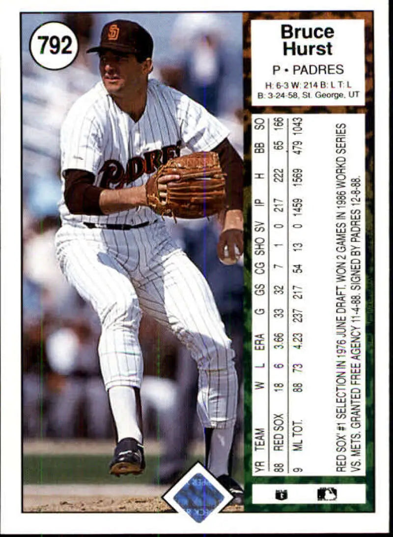 1989 Upper Deck #792 Bruce Hurst NM-MT San Diego Padres Baseball Card - Baseball Card Single